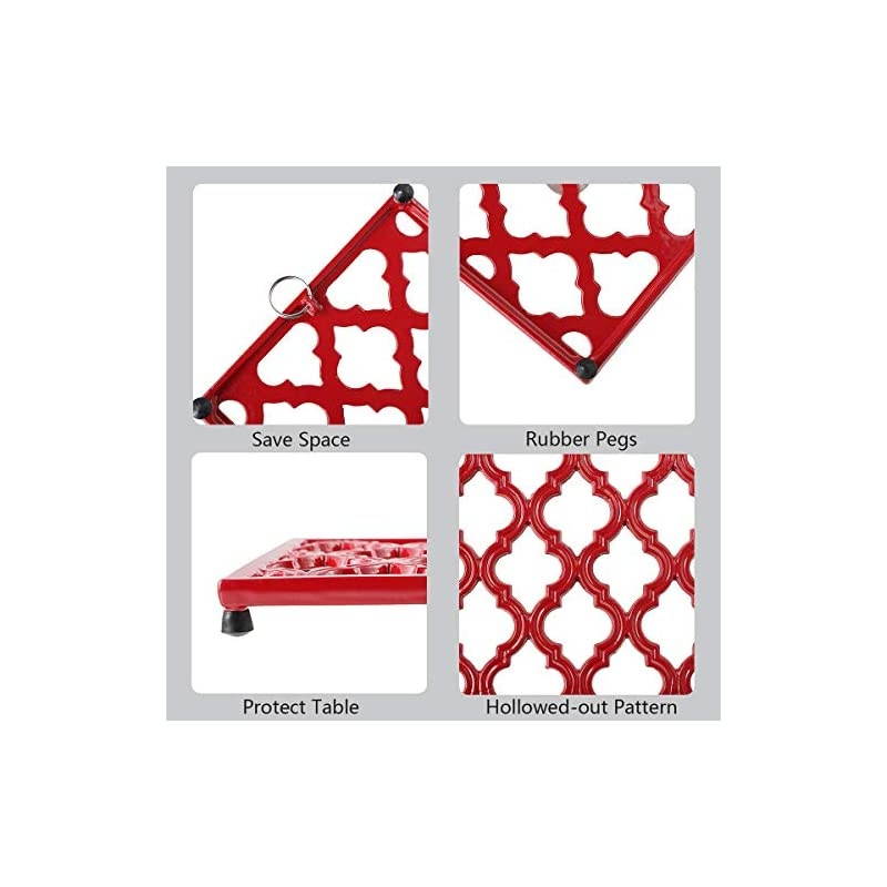 Cast Iron Trivet Red Metal Trivets for Kitchen Dining, Hot Pot Holder Hot Pads for Table & Countertop - Heat Resistant Teapot Trivets