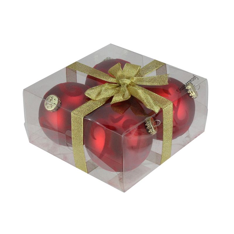 Barcana 4ct Swirl Embellish Shatterproof Christmas Ball Ornament Set 3.25" - Red