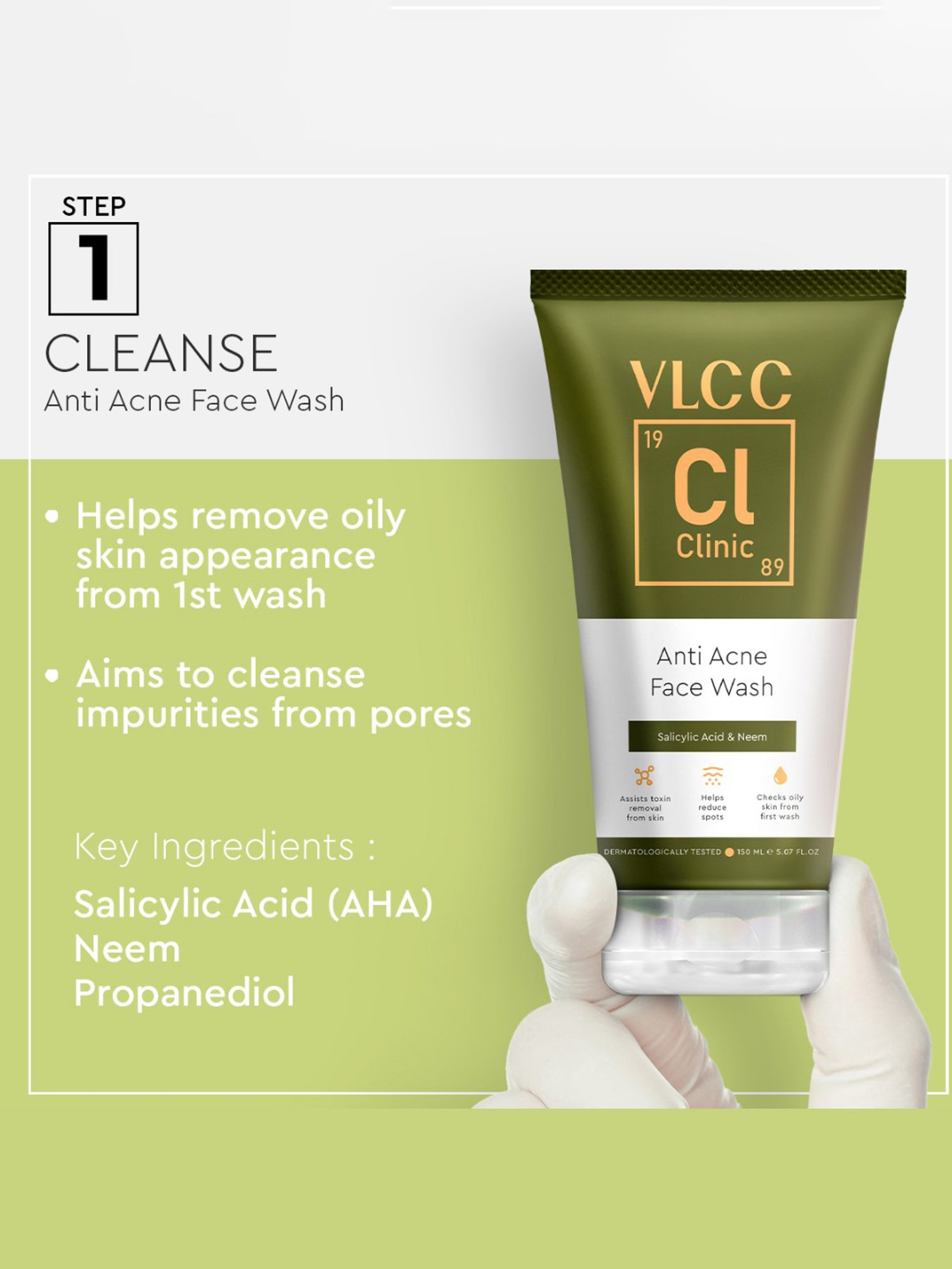 VLCC Clinic Anti Acne Face Wash, DeTan Sun Screen, ProRescue Micro Serum & Bio Cream Combo
