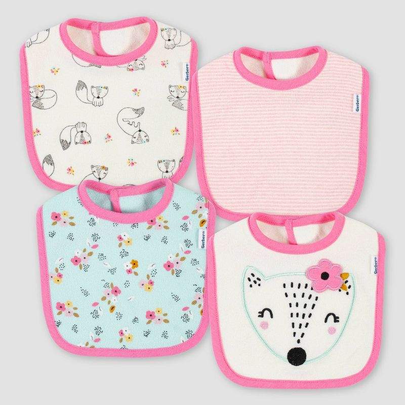Gerber Baby Girls' 4pk Fox Bib - Blue