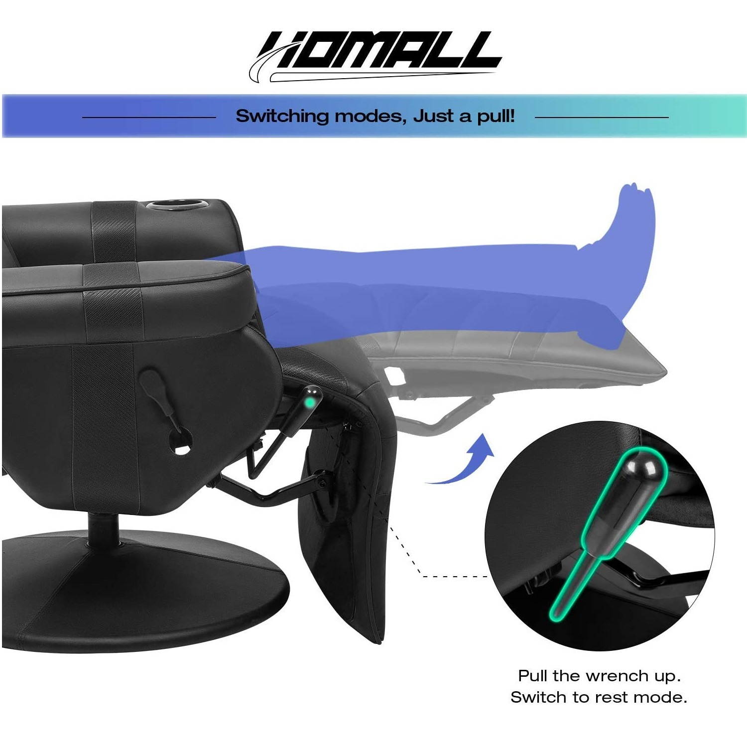 Homall Computer Racing Style PU Leather Ergonomic Adjusted Reclining Video Gaming Single Sofa Chair with Footrest Headrest and Lumbar Support (White)