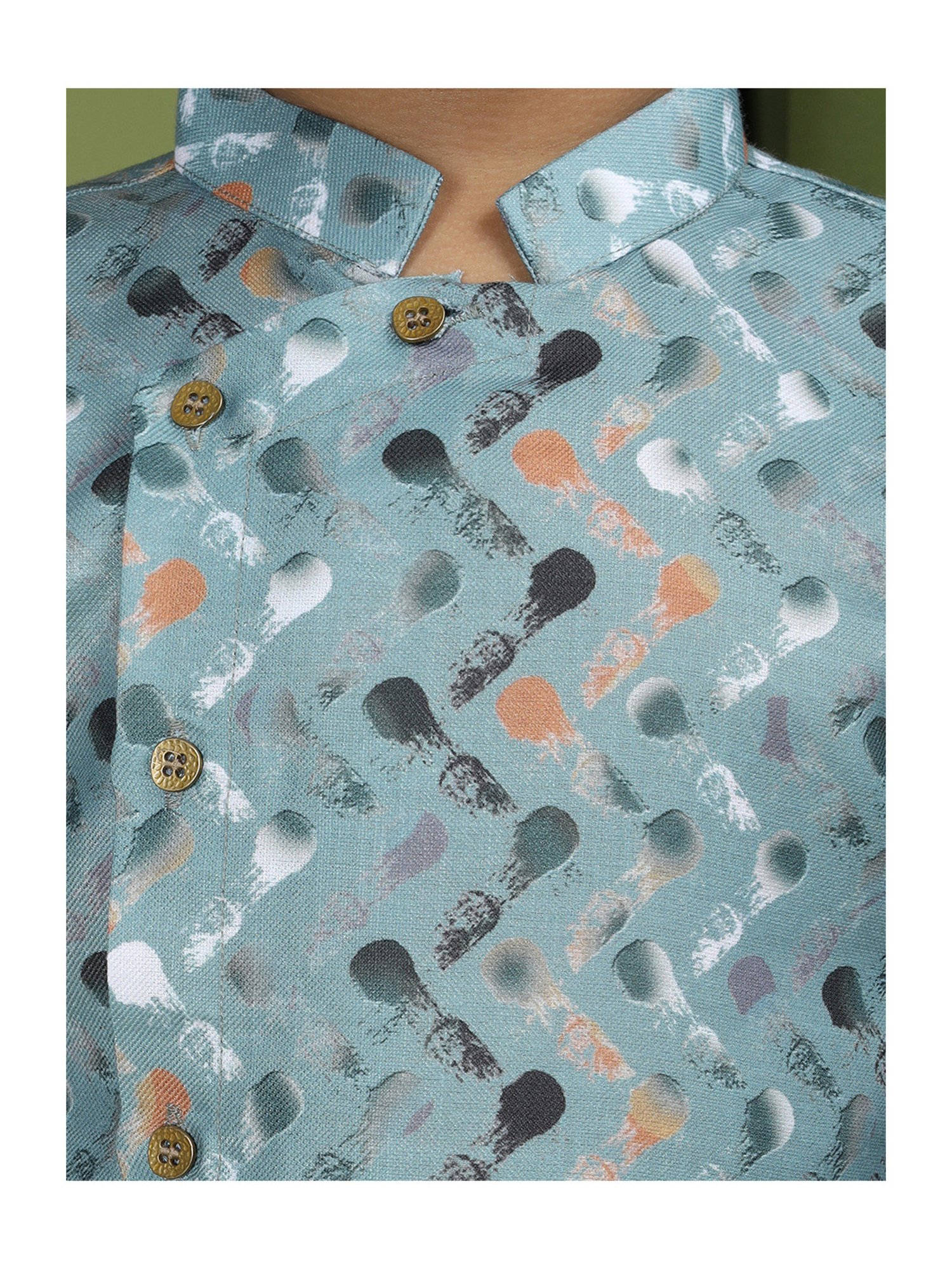 TABARD Kids Sage Green & White Printed Full Sleeves Kurta with Pyjamas