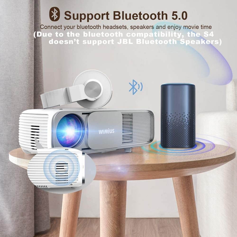 WiMiUS S4 WiFi Bluetooth Projector, Native 1080P Full HD, Zoom Keystone, 300" Home & Outdoor Video Movie Projector for Fire Stick, iPhone, Android, Laptop, PS5