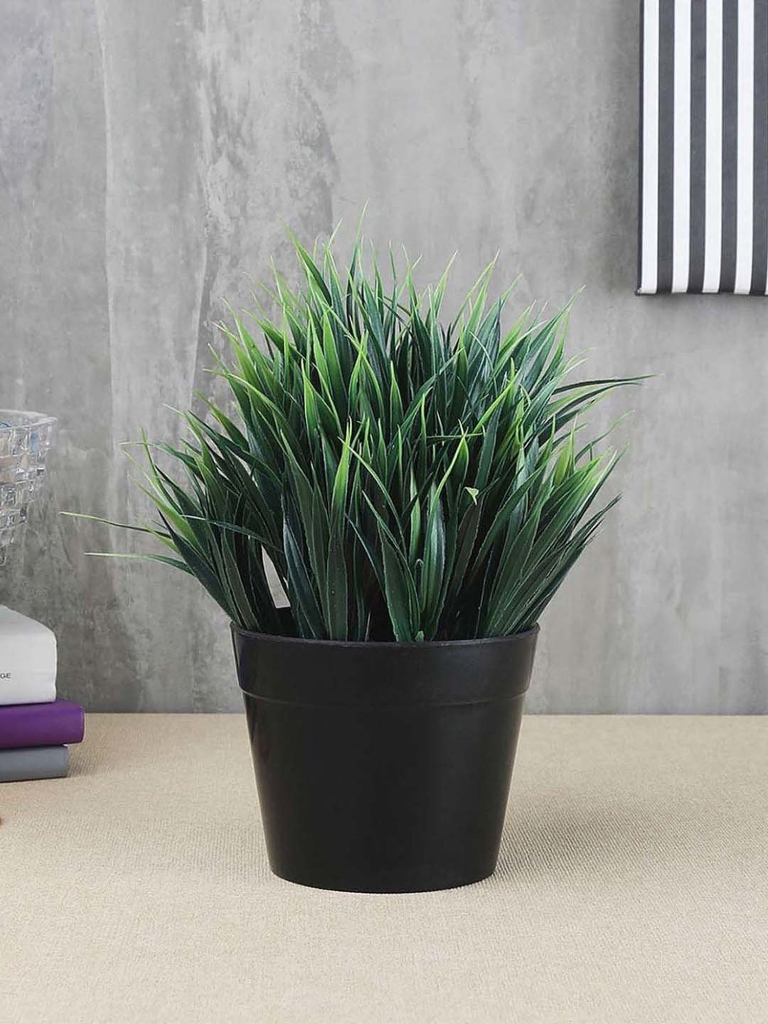 Foliyaj Green Plastic Artificial Plant With Thick Leaves With Pot