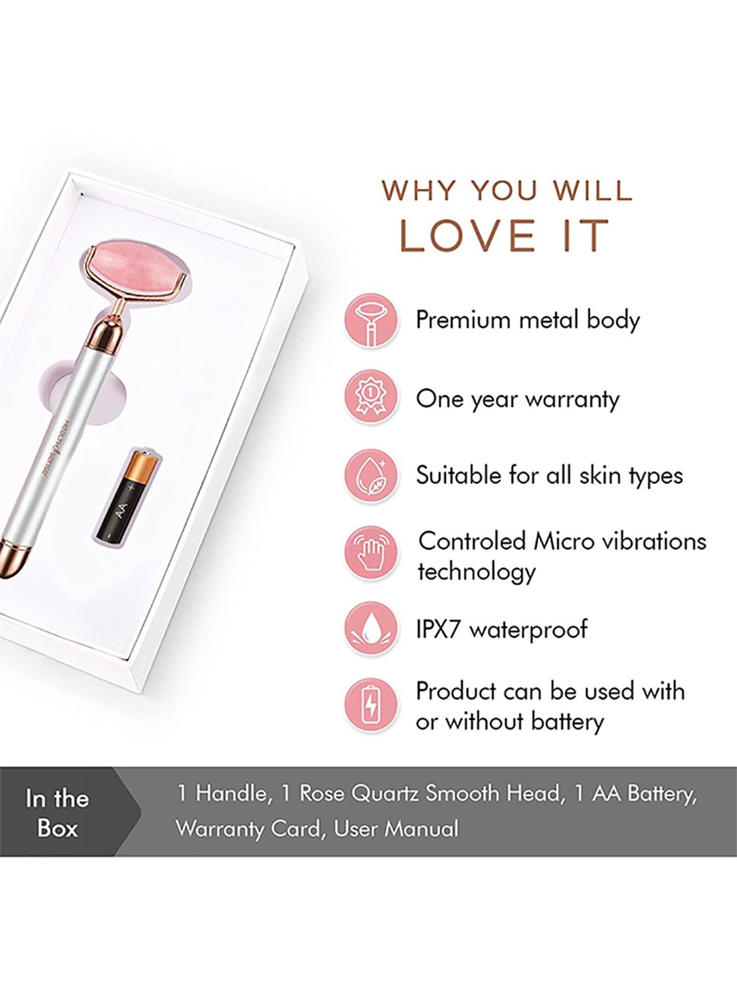 HealthSense Enhance FR407 Electric Facial Roller Massager (Pink and Silver)