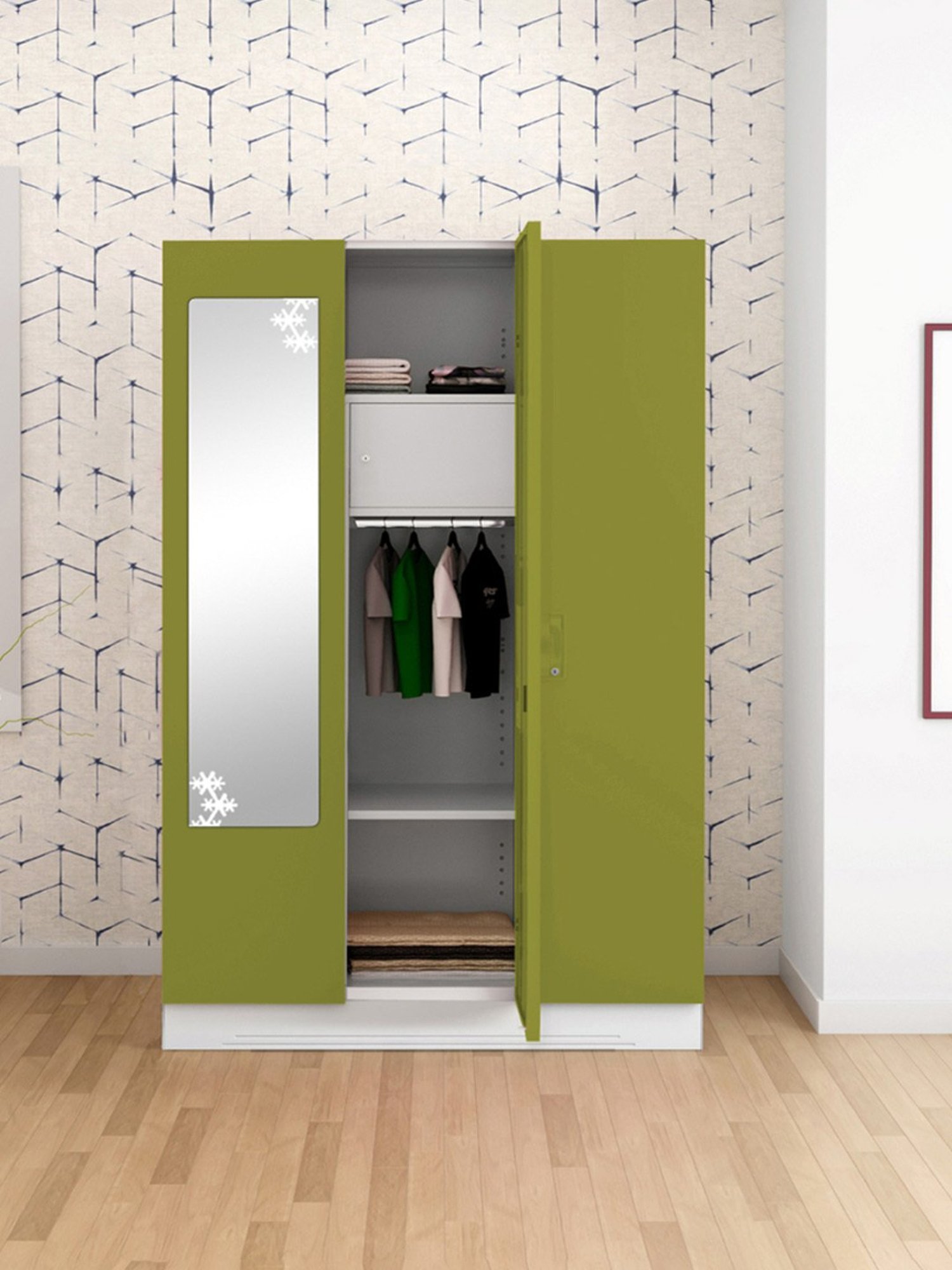 Godrej Interio Slimline 3-Door Steel Almirah, Tex Green Leaf (1-Year Warranty, 1 Locker)