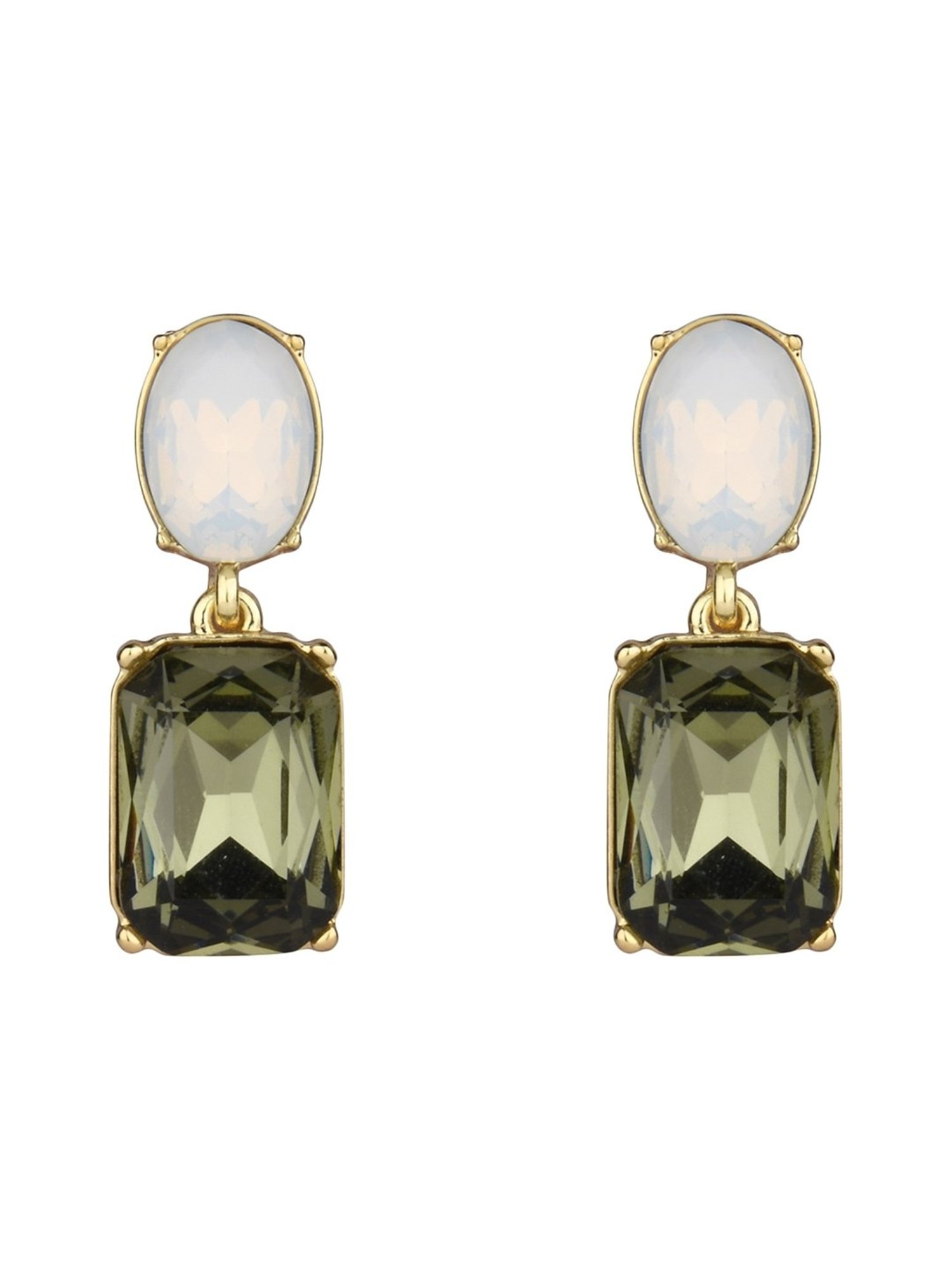 Lilly & Sparkle Gold-Toned Grey & White Stone Studded Drop Earrings