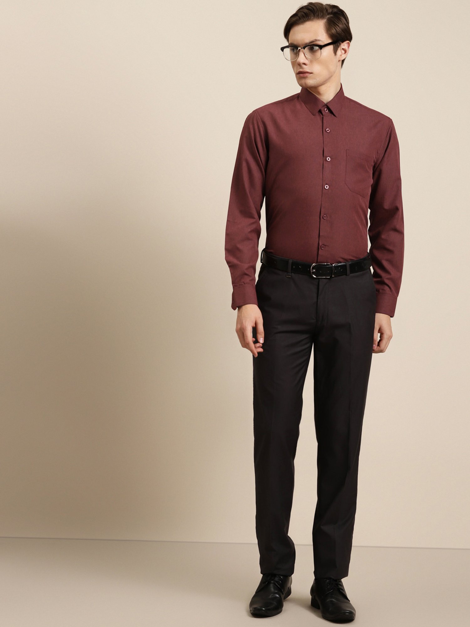 Sojanya Maroon Cotton Regular Fit Self Pattern Shirt