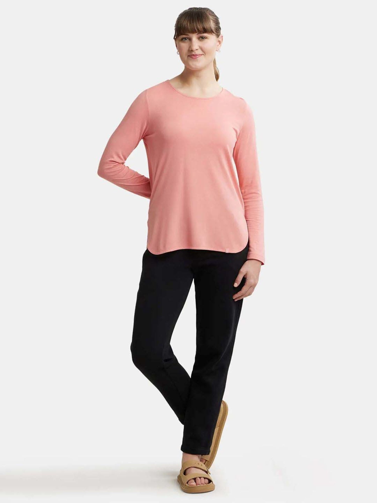 Jockey RX21 Women's Micro Modal Cotton Relaxed Fit Solid Round Neck Full Sleeve T-Shirt