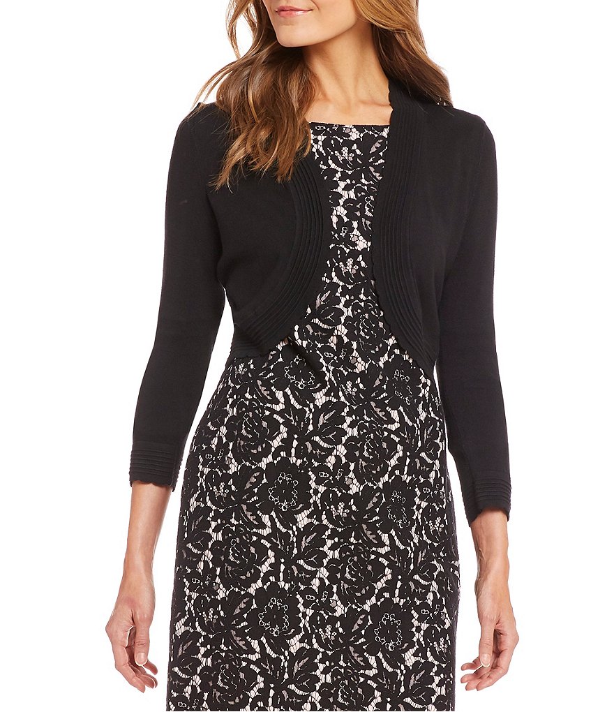 Jessica Howard Scalloped Cropped Bolero Shrug Stretch Cardigan
