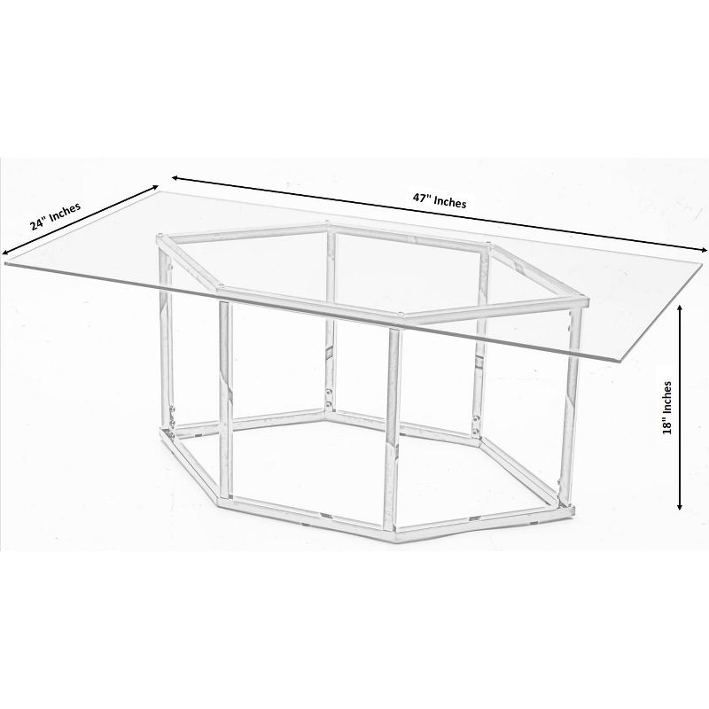 Bold Tones Rectangular Glass Top Hexagon Gold Stainless Steel Metal Base Coffee Table