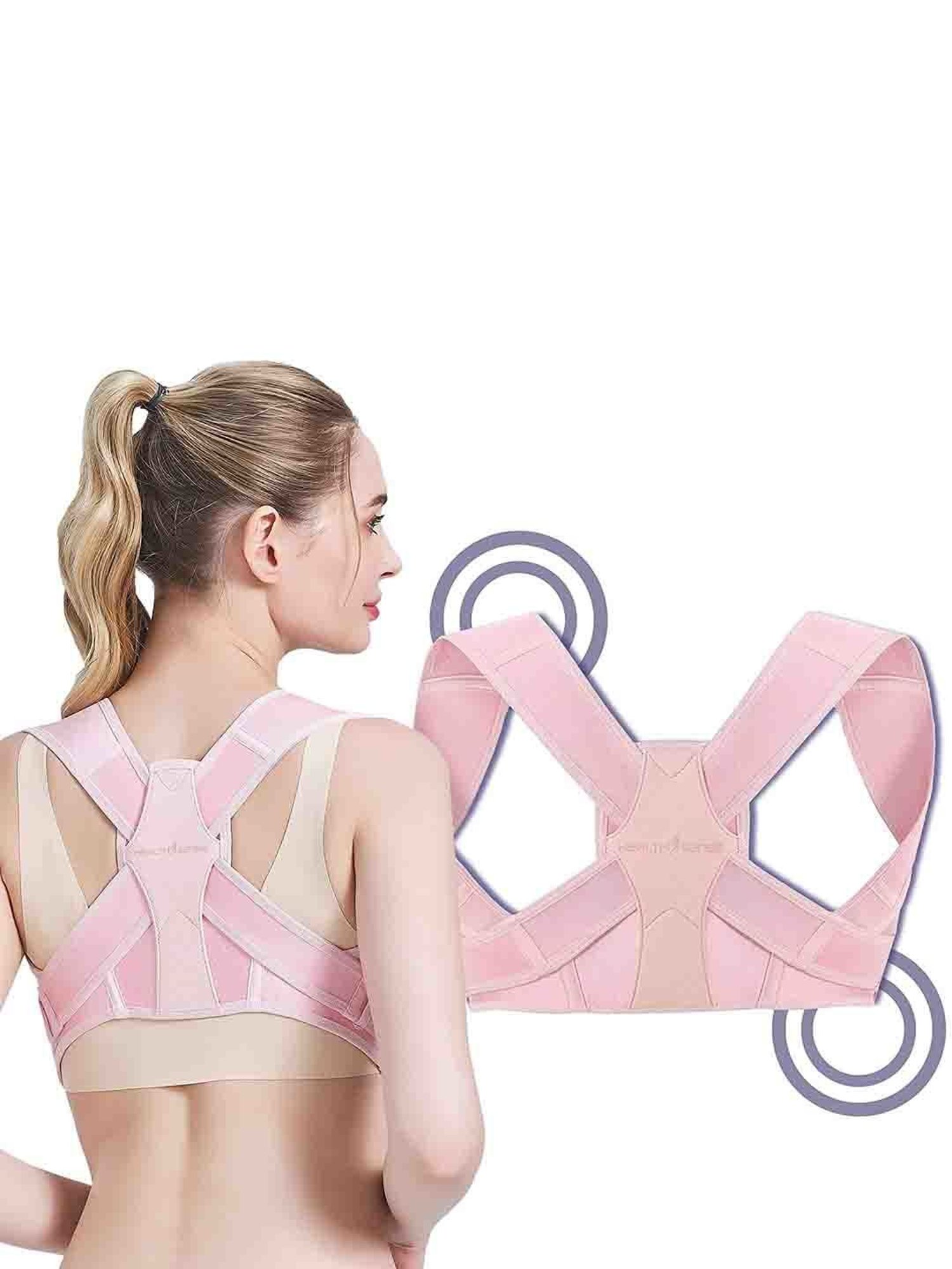 HealthSense Posture Corrector for Women, Back Pain Relief with Back Support Belt (L/XL) - Pink