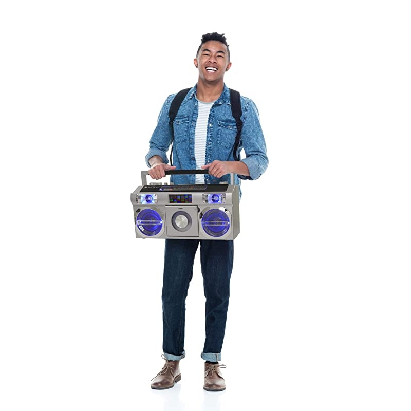 SB2149S Master Blaster Bluetooth Boombox with 3 Way Power, AM/FM Radio, USB Port, CD Player with MP3 Playback, LED EQ and 10 Watts RMS Power in Silver