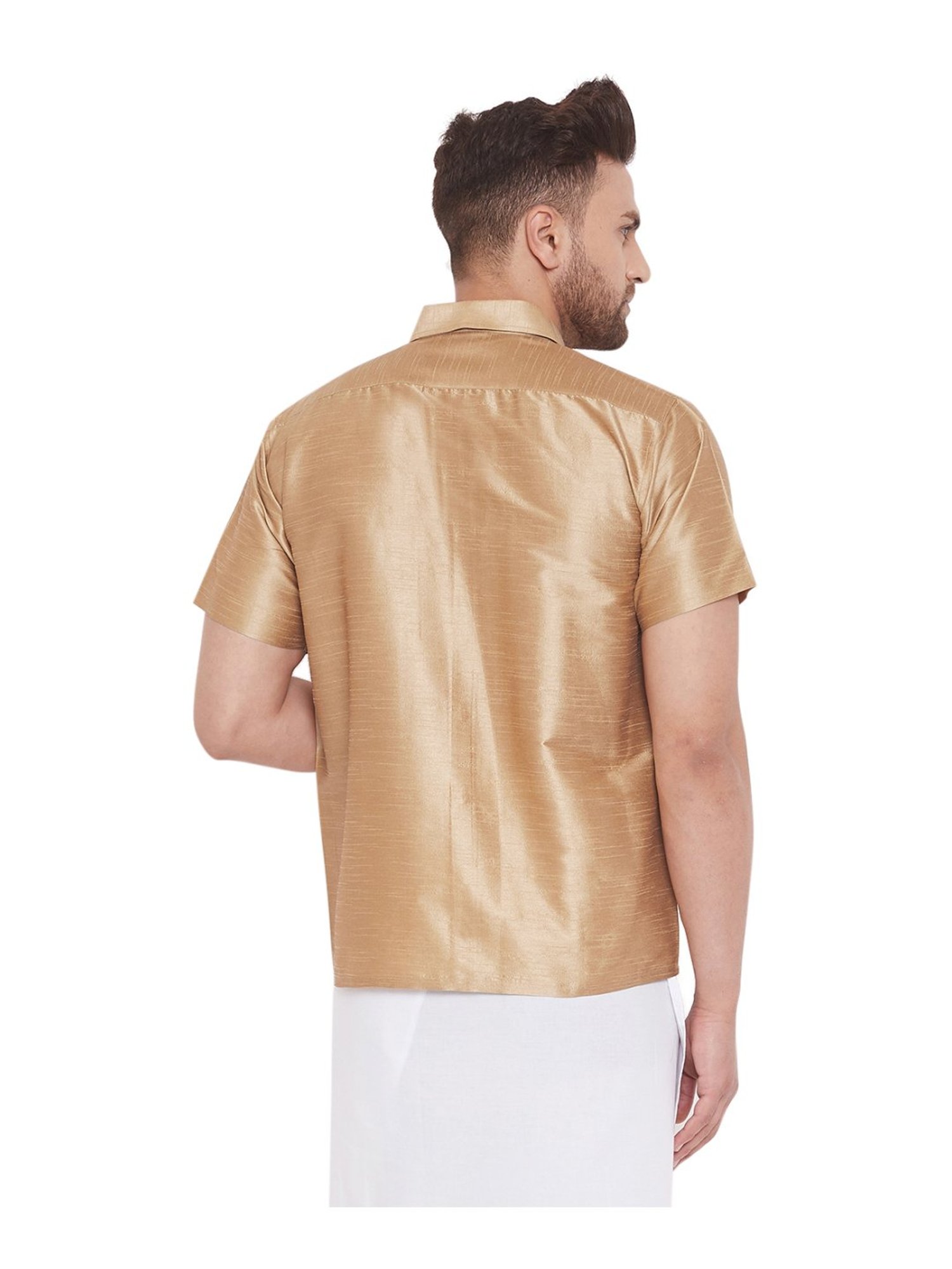 VASTRAMAY Beige Straight Fit Self Pattern Ethnic Shirt