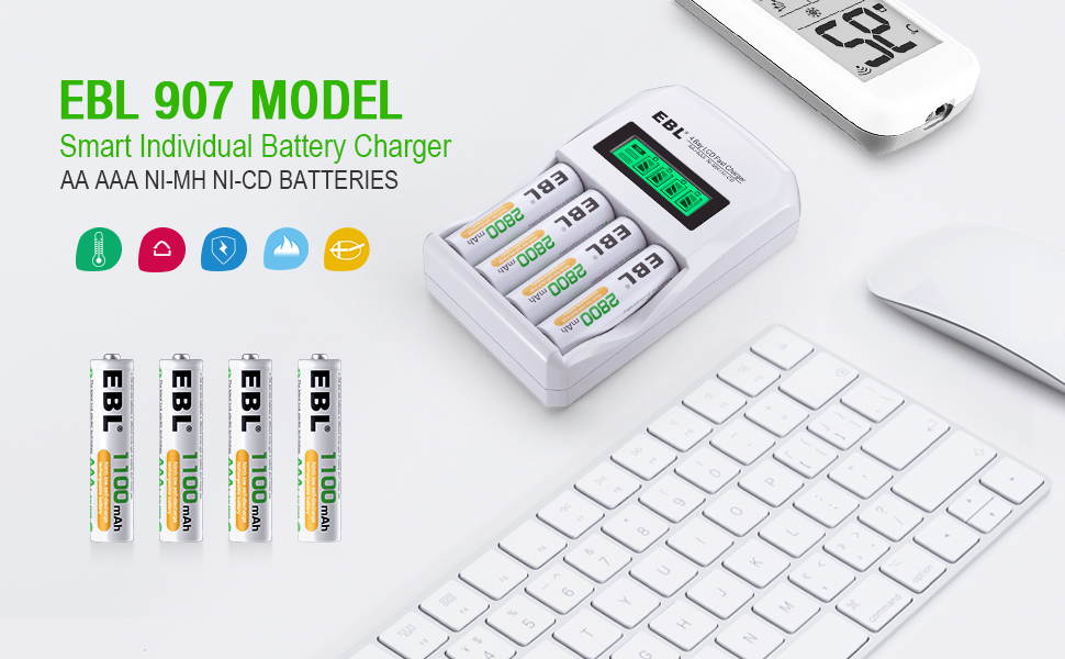 EBL 4-Slots LCD Fast Charger for AA AAA NIMH NICD Rechargeable Battery US Plug