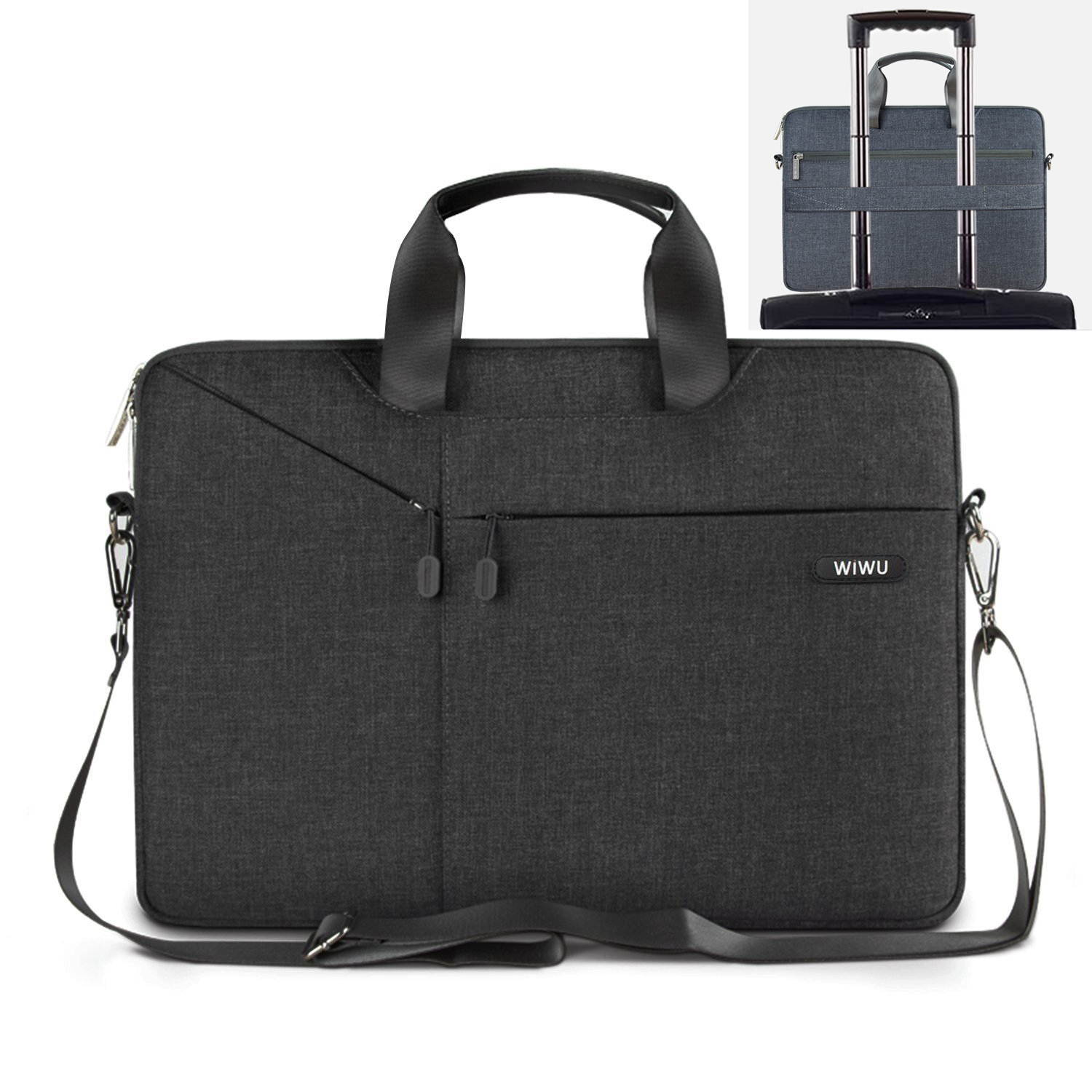 WIWU 15-15.6 Inch Laptop Sleeve Case Messenger Shoulder Bag Padded Nylon Shockproof Waterproof Briefcase for MacBook Air/ Pro Retina, MacBook Pro/ Surface Pro/ Notebook/ Chromebook(Black)