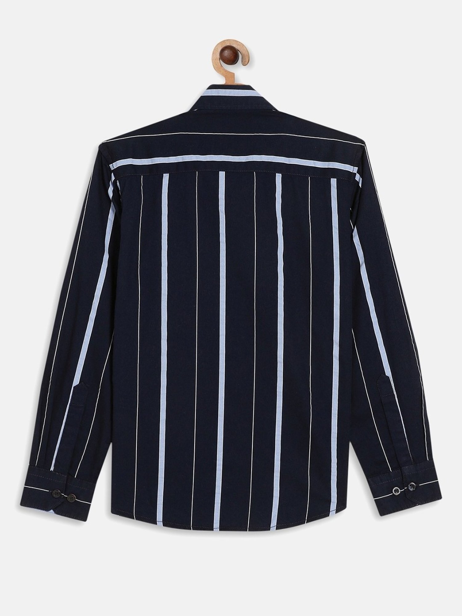 Octave Kids Navy & White Cotton Striped Full Sleeves Shirt