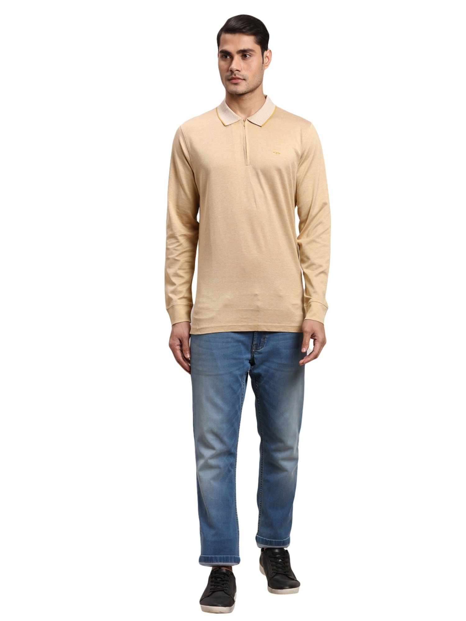 ColorPlus Yellow Cotton Regular Fit Polo T-Shirt