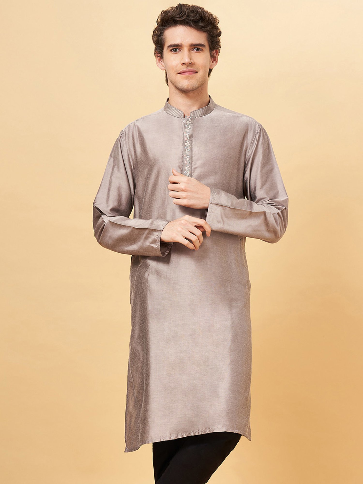 Indus Route by Pantaloons Taupe Regular Fit Kurta