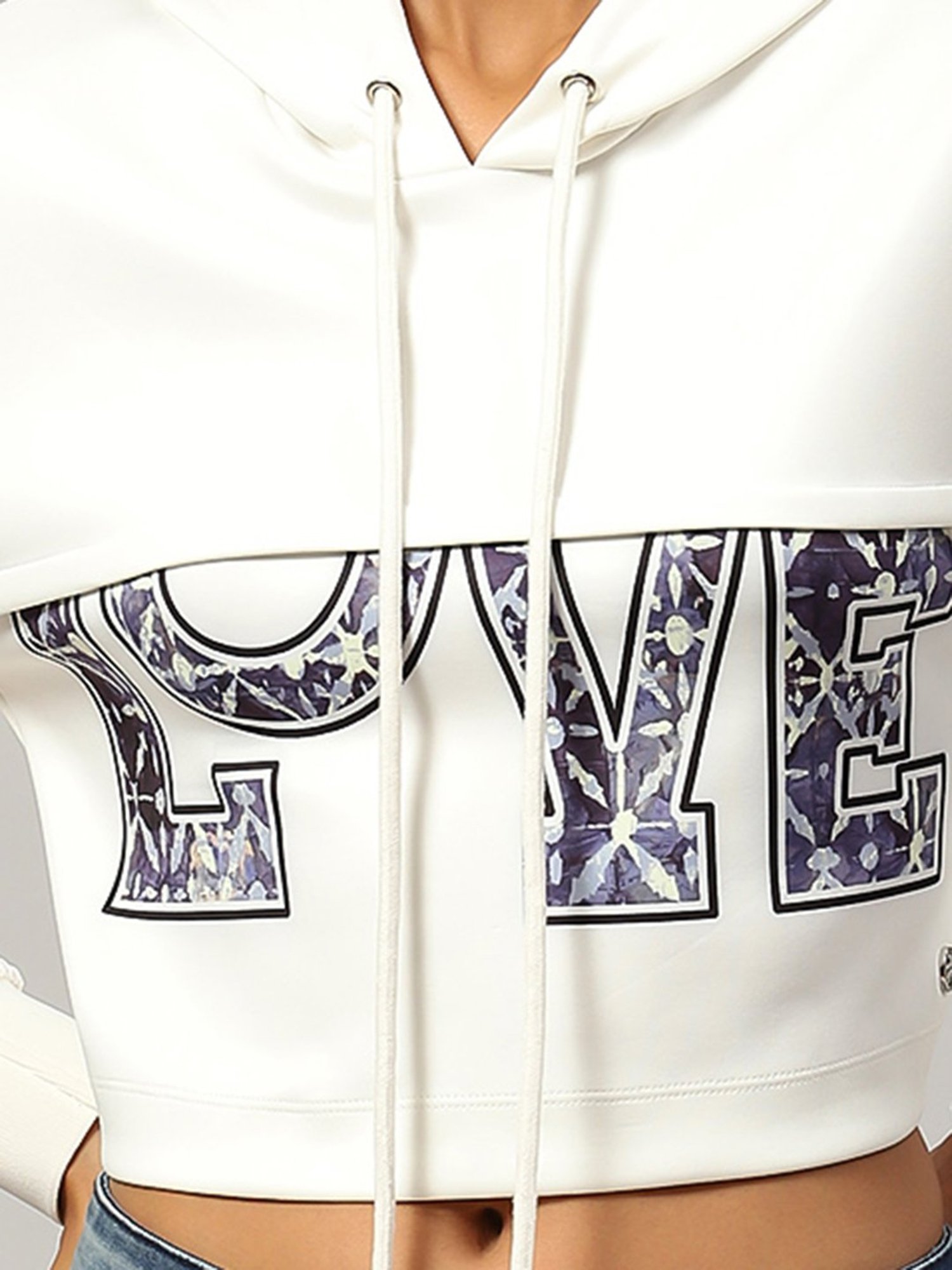 Label Ritu Kumar White & Navy Scuba Graphic Print Crop Top