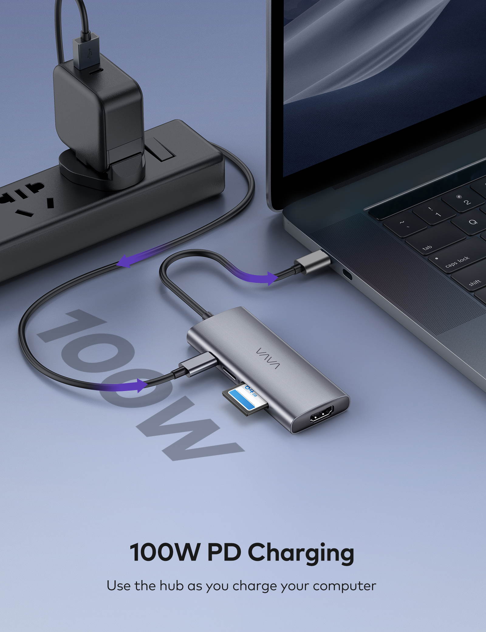VAVA USB C Hub, 7-in-1 USB C Adapter with 100W Power Delivery Charging Port, 4K USB C to HDMI Port, 3 USB 3.0 Ports, SD/TF Cards Reader for MacBook/Pro/Air/Chromebook/iPad Pro/Type C Windows Laptops