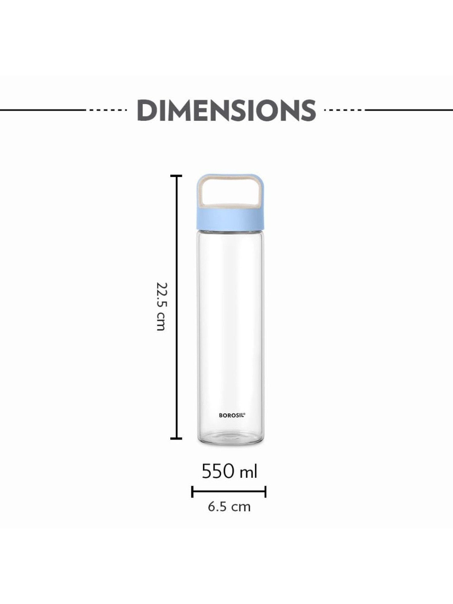 Borosil Water Bottle For Hot & Cold Water (Blue, 550 ml)