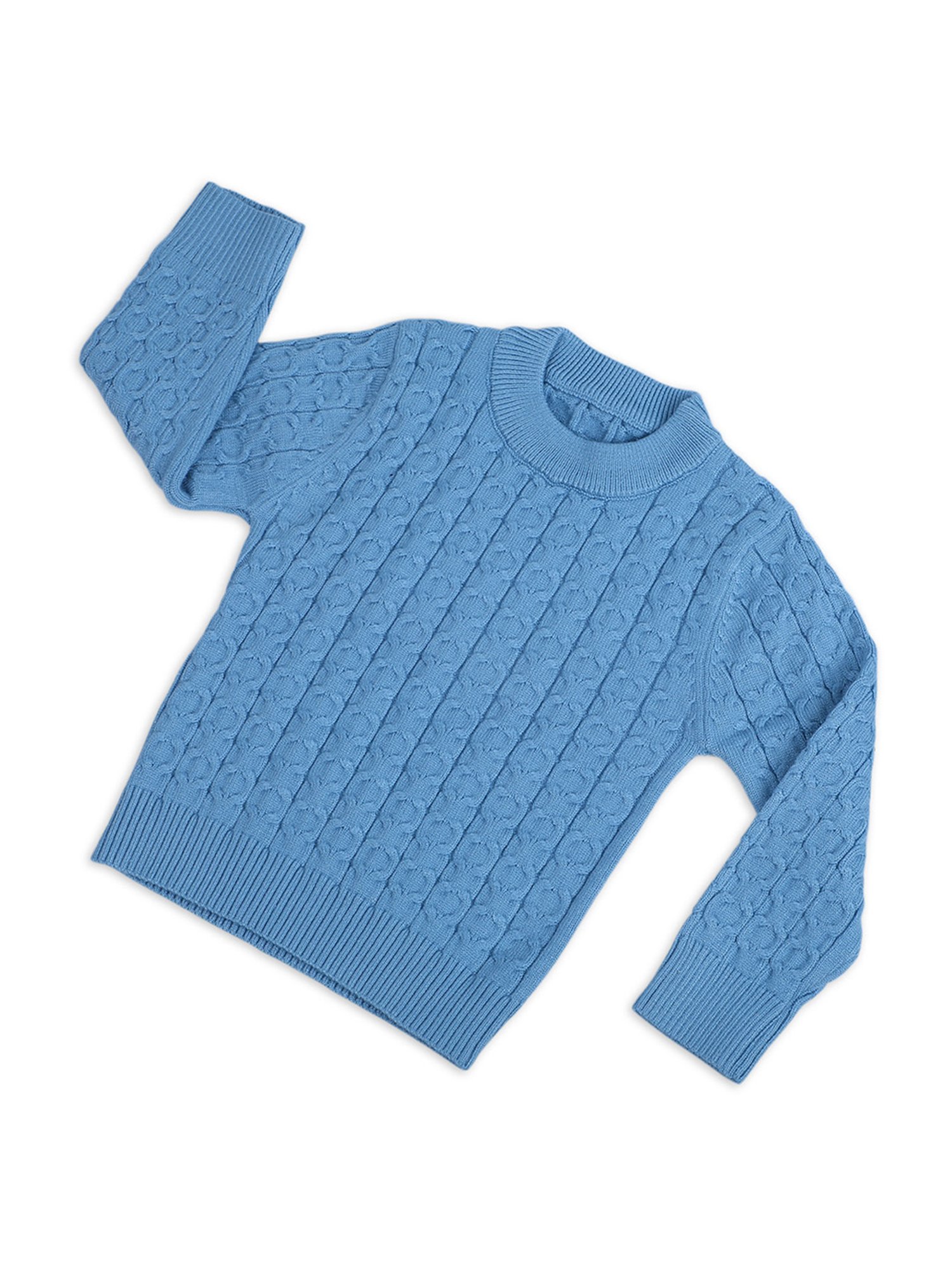 Baby Moo Kids Blue Textured Pattern Full Sleeves Sweater