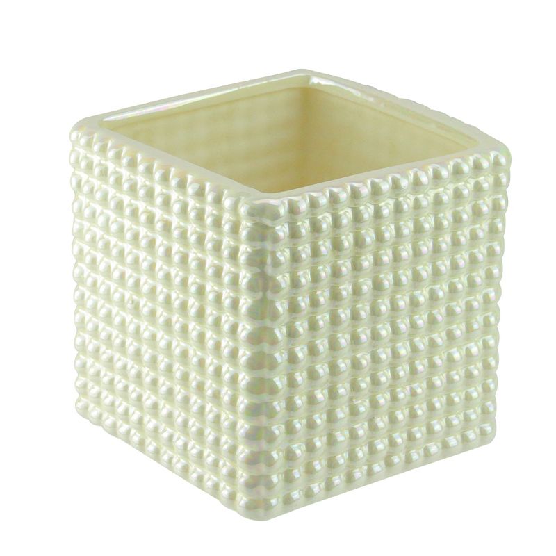 Napco 5.5" Iridescent Cube Hobnail Indoor Planter - White