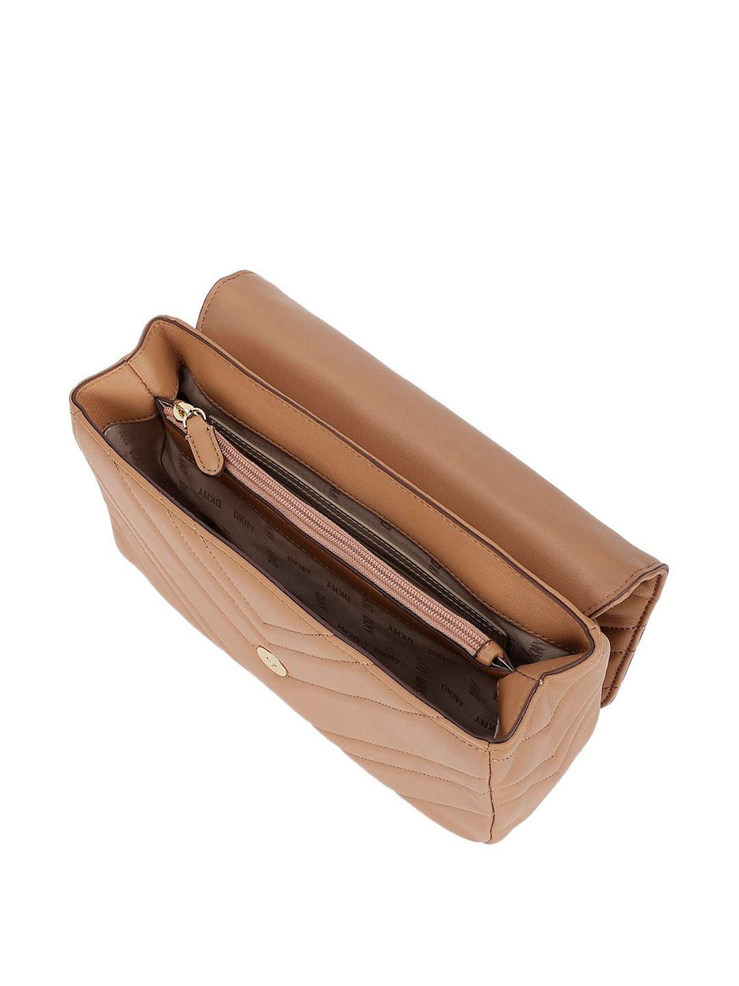 Dkny Neutral Leather Quilted Sling Handbag