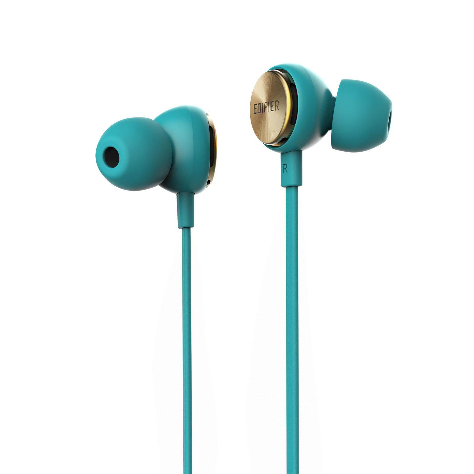 Edifier P293 Plus Headphones In-Ear Earphones Inline Volume Playback Controls Flat L Shaped Cable Comfortable Eartips - Green