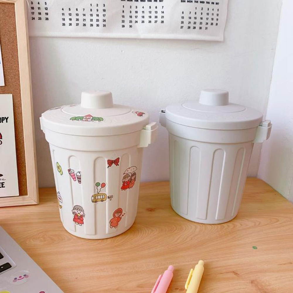 1 Pcs Desktop Trash Can Simple Solid Storage Color Desktop Pencil Pen Holders Stand with Cover Stationery Cosmetic Sundry Storage Box Manage Case