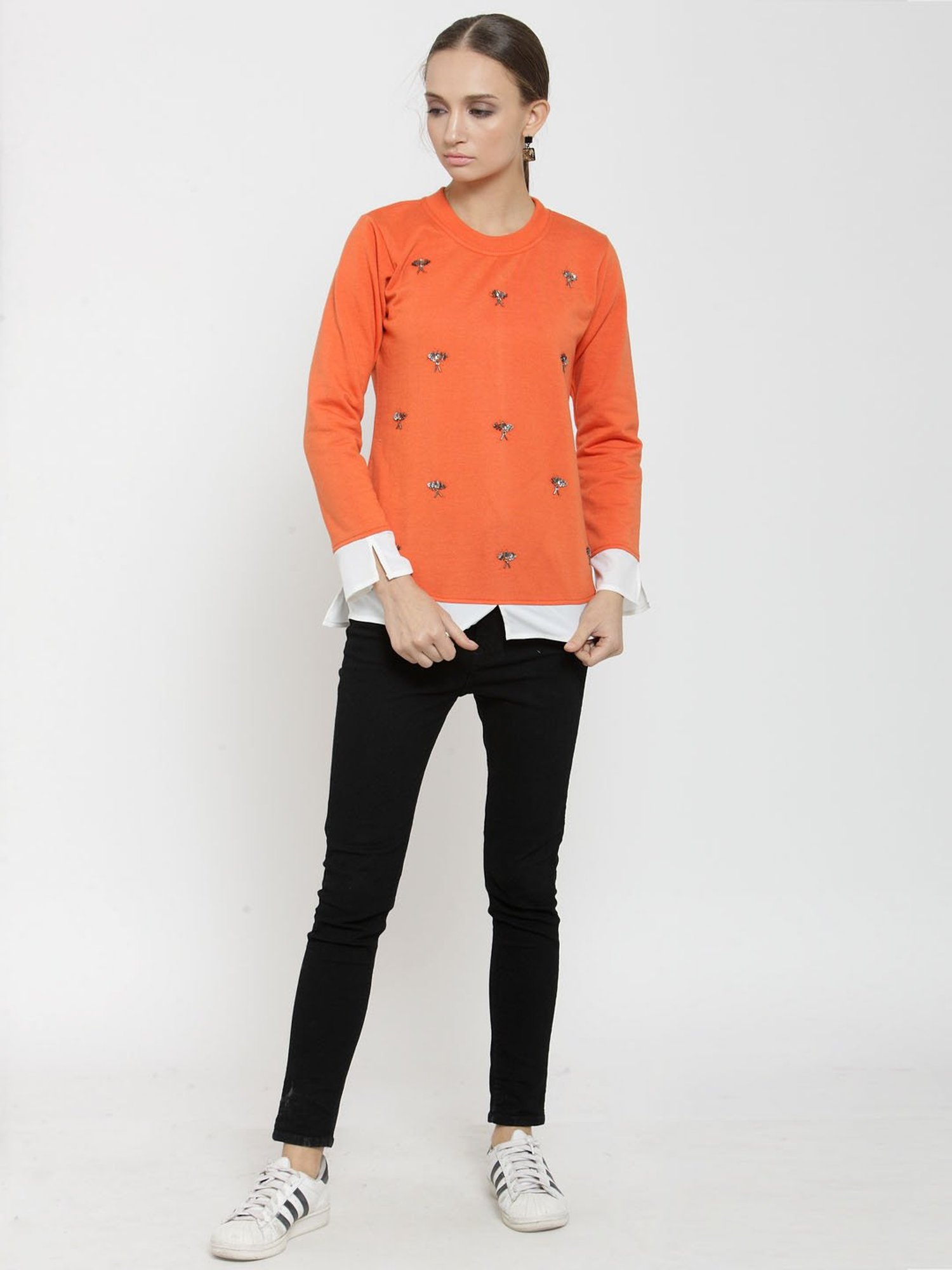 Belle Fille Orange Embellished Sweatshirt