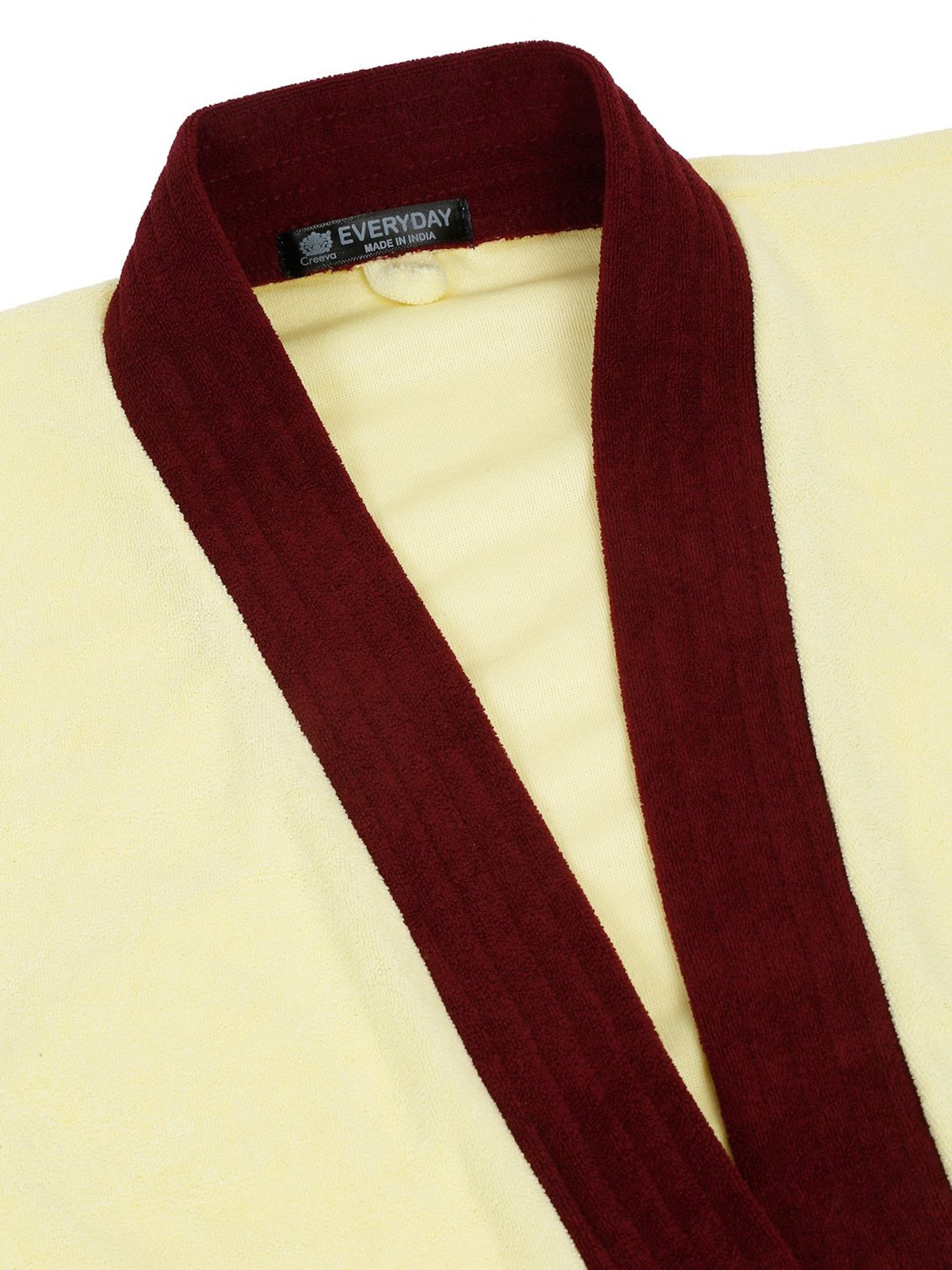 Creeva Everyday Lemon & Wine 225 GSM Micro Terry Bathrobe with Front Pocket & Kimono Collar