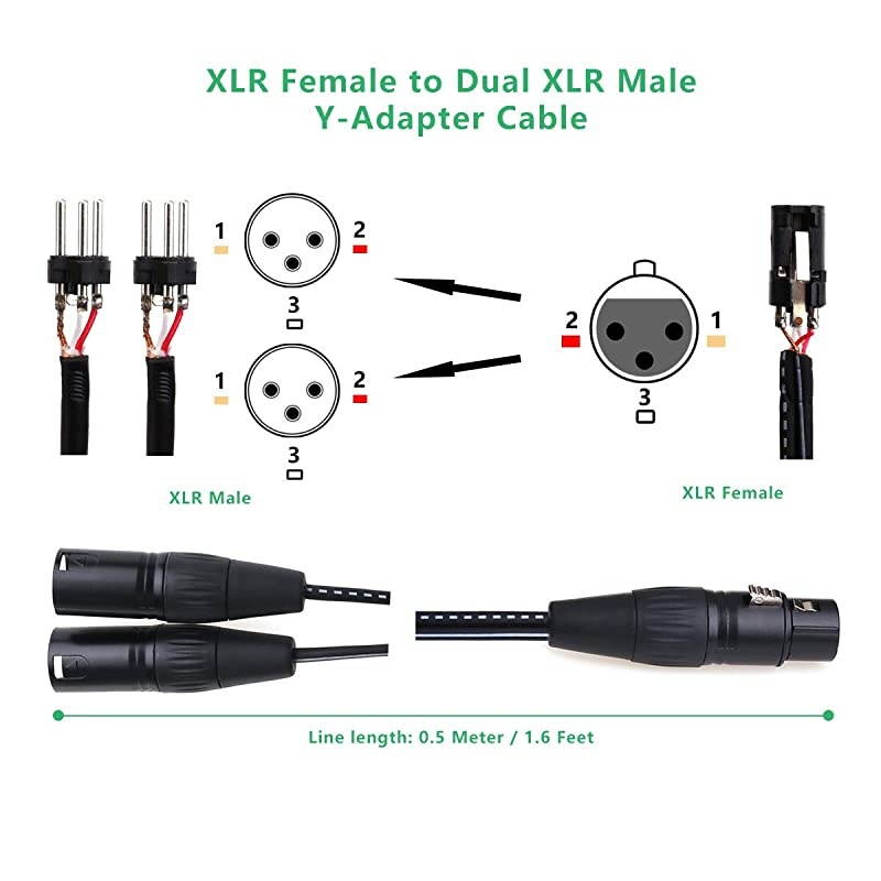 XLR Splitter Cable  Microphone Cable XLR to XLR Patch Cables 3Pin XLR Female to Dual XLR Male Y Cable Adaptor mic Cable DMX Cable Patch Cords with OxygenFree Copper 16Feet