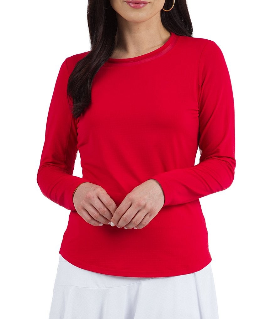 IBKUL Long Sleeve Mesh Inlay Crew Neck Top