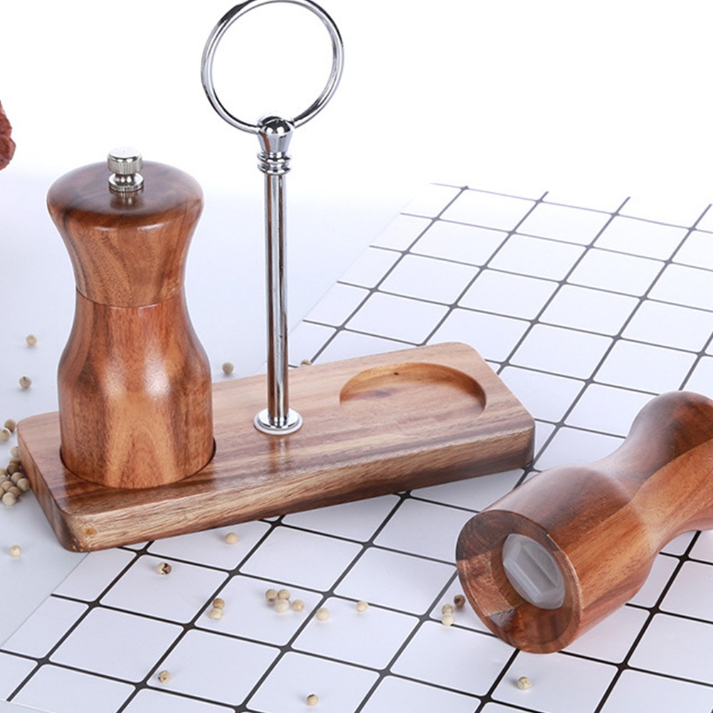 1 Set Pepper Grinder with Salt Pot Manual Pepper Mill Wood Bottle Salt Mill Cruet Cooking Grinding Tool (Coffee)
