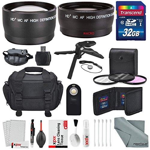 52MM 2.2x Telephoto and HD 0.43X Wide Angle w/ Deluxe Photo and Travel Bag for Nikon D3200, D3300, D5000, D5100, D5200, D5300, D5500, D7000, D7100 along with Xpix cleaning Accessories