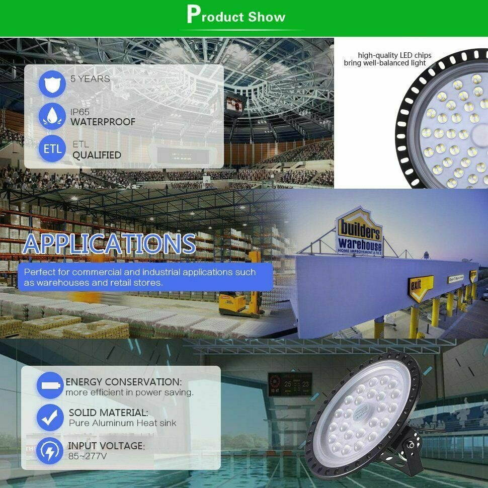 100 Watt UFO LED High Bay Light Warehouse Shop Workshop Light Fixture 8000LM