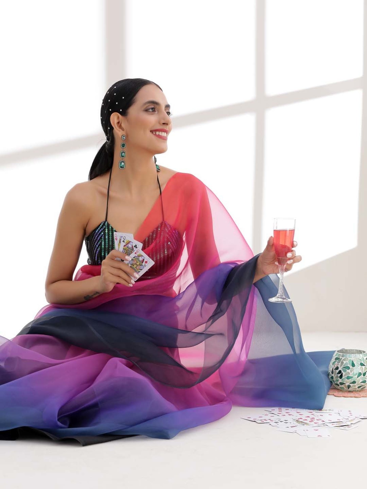 Swtantra Multicolored Organza Ombre Pattern Saree