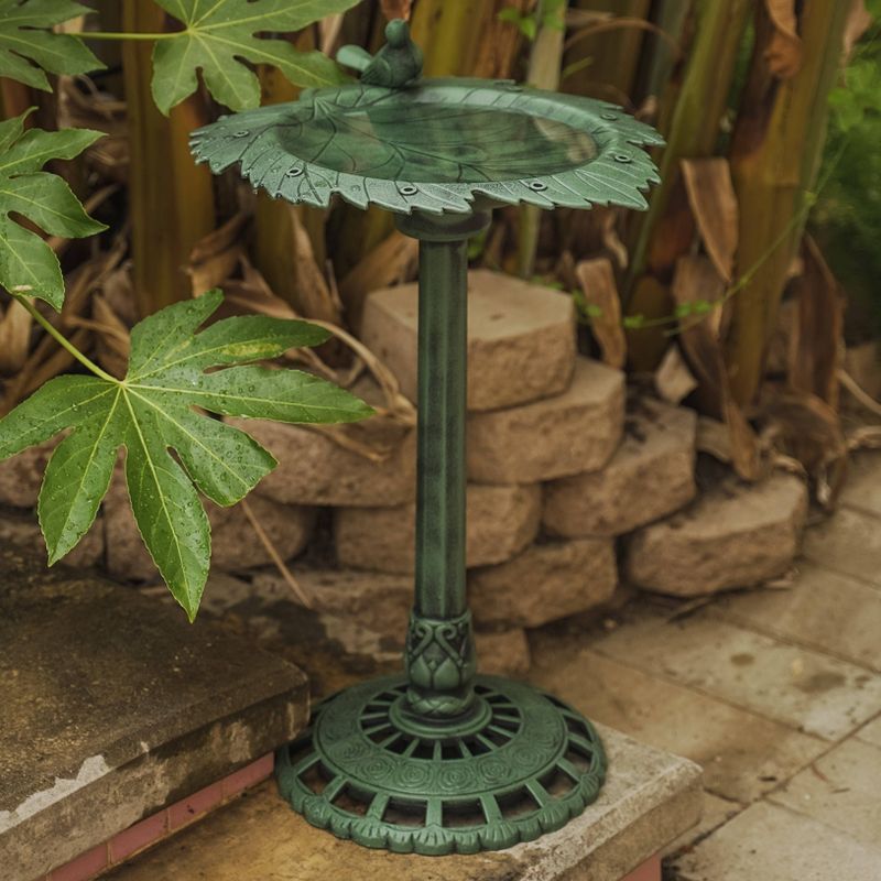 35" Lightweight Plastic Leaf Design Outdoor Birdbath and Birdfeeder Green - XBrand