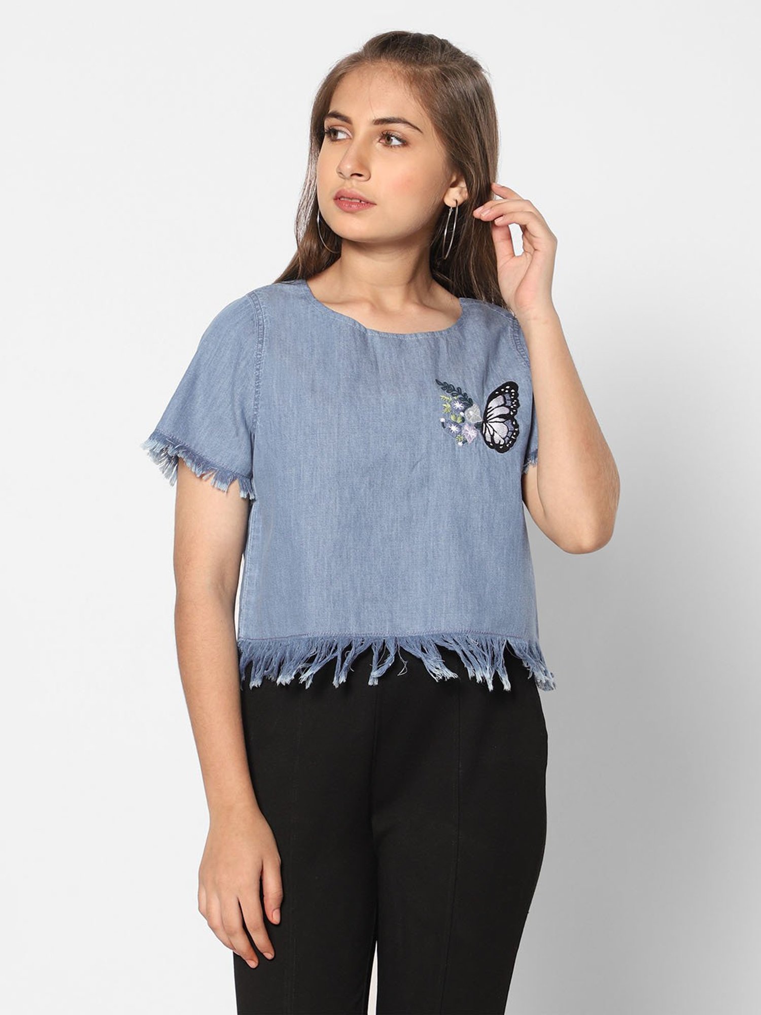 TeenTrums Girls Blue Embroidered Top