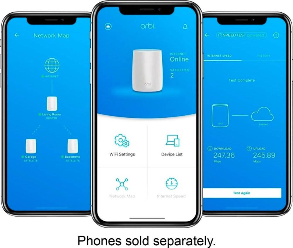 Netgear Orbi Wi-Fi System RBK43 High-Performance Whole Home Mesh WiFi System&ndash;Covers large homes up to 6,000 sq. ft. with fast WiFi. System includes a WiFi router and two satellites.