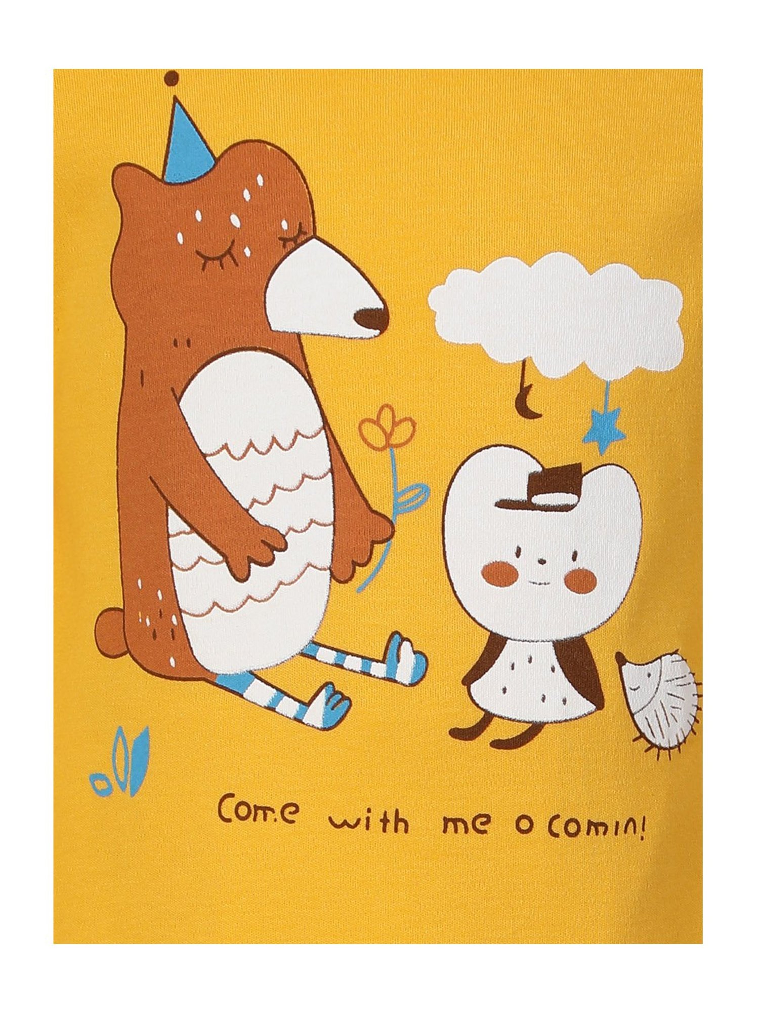 Passion Petals Girls Yellow & White Printed T-Shirt with Pajamas