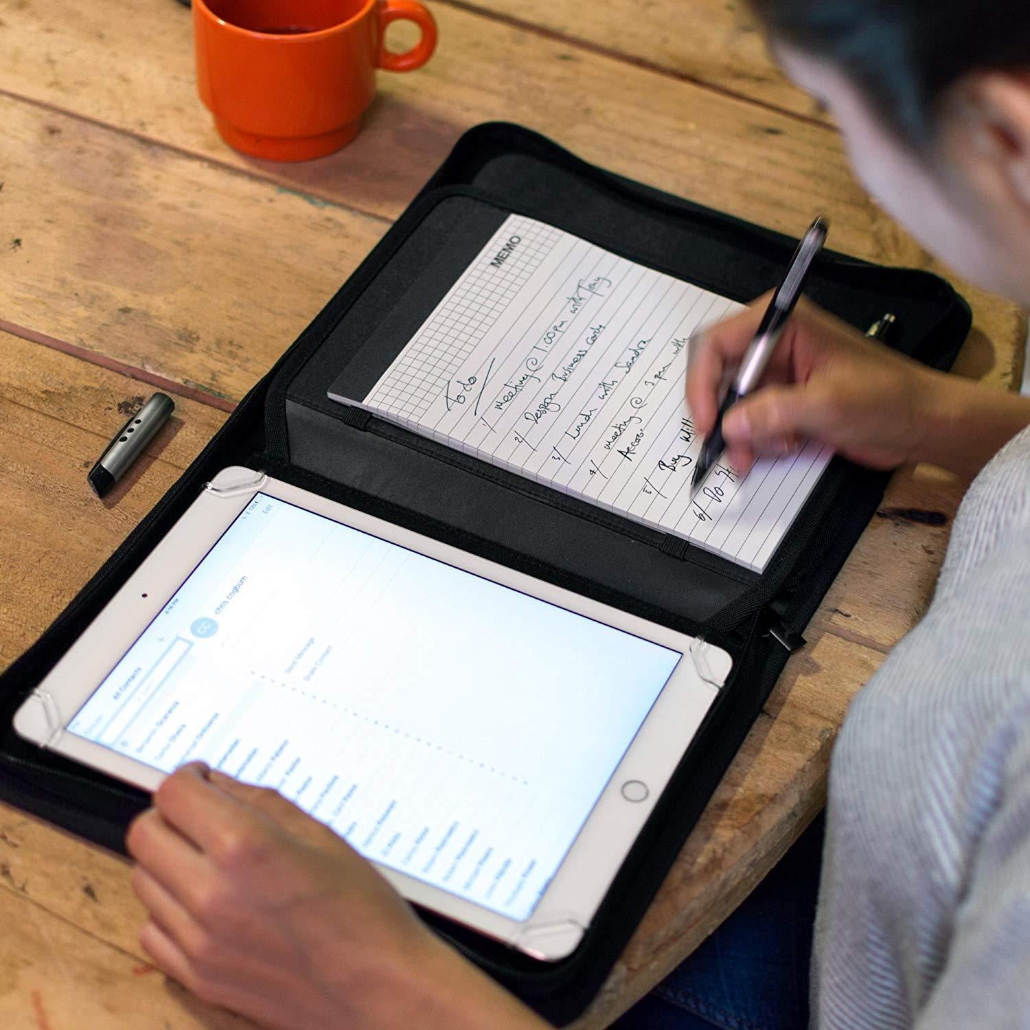 Cooper BIZMATE Padfolio Organizer case for 7" - 8" inch Tablets | Business Executive Tablet Portfolio with A5 Notepad Paper Pad | Journal Notebook Folio, Pen Holder, Card Pockets, YKK Zipper (Black)