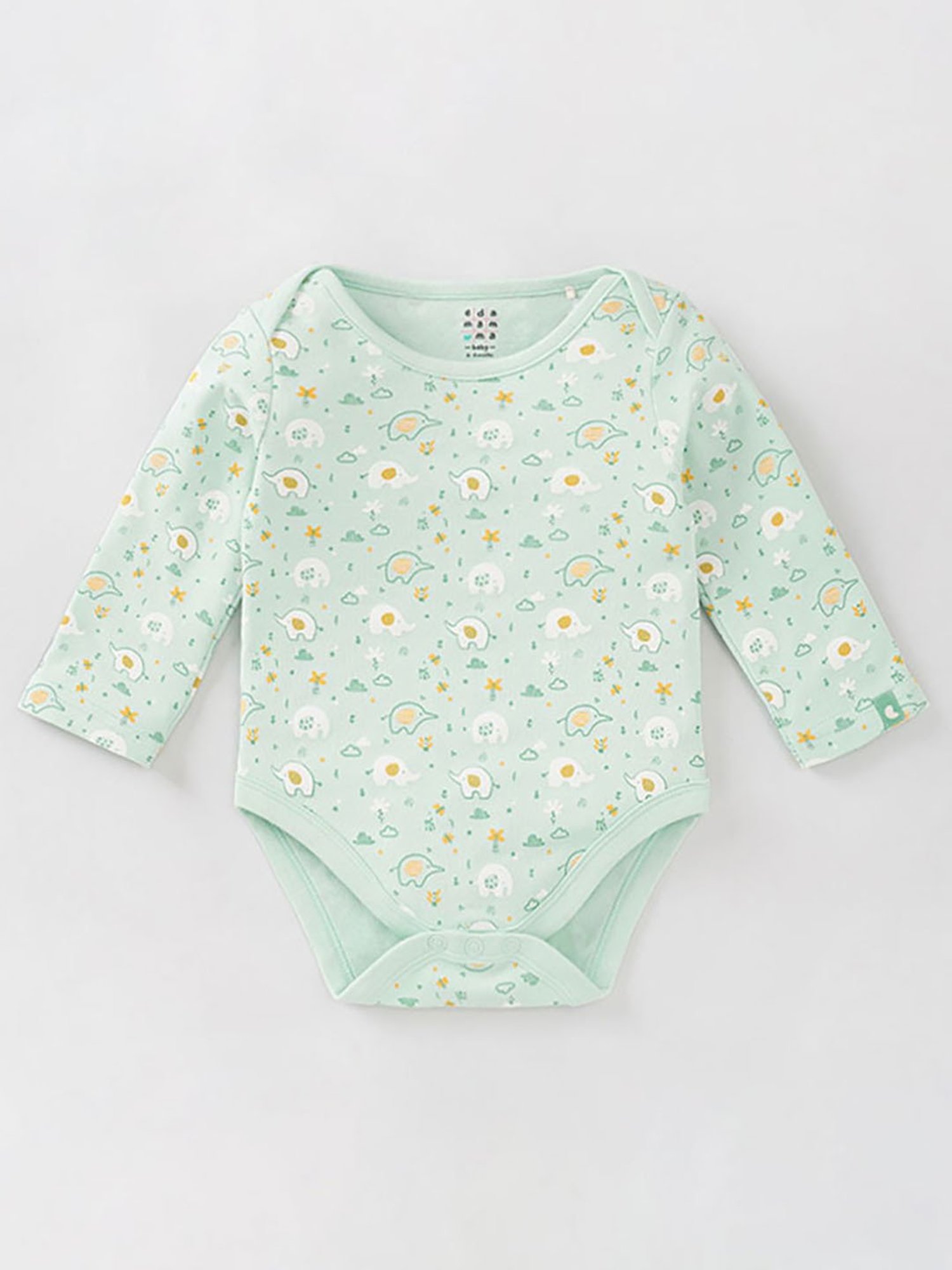 Ed-a-Mamma Baby Peach & Green Printed Full Sleeves Bodysuit (Pack Of 2)