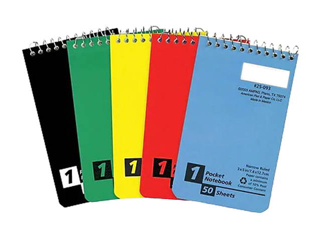 Ampad 25-095R Memo Notebook, 3" x 5", Narrow Ruled, 50 Sheets, Assorted Colors