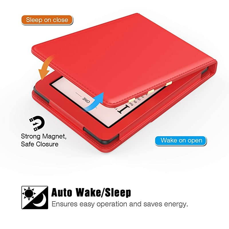 Case Compatible for Kindle Paperwhite E-Reader (10th Generation, 2018 Release) - Vertical Multi-Viewing Flip Stand Cover with Auto Sleep/Wake Fit  Kindle Paperwhite, Red