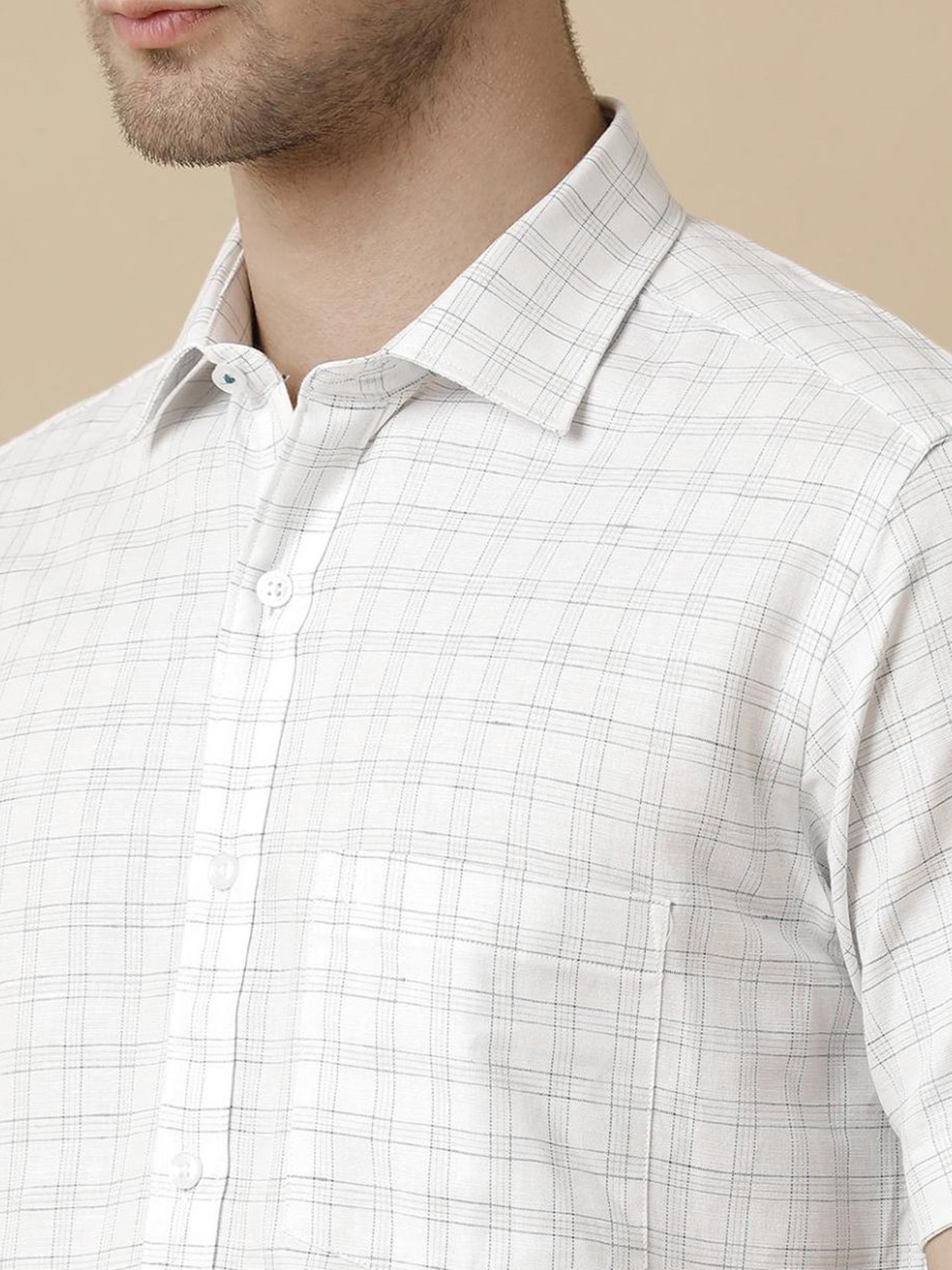 Linen Club Blue Linen Contemporary Fit Checks Shirt
