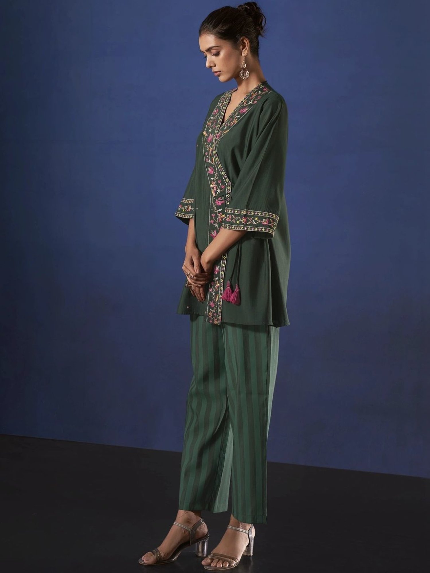 Autumnlane Green Alena Moss Work Tunic with Pant Co-ord Set