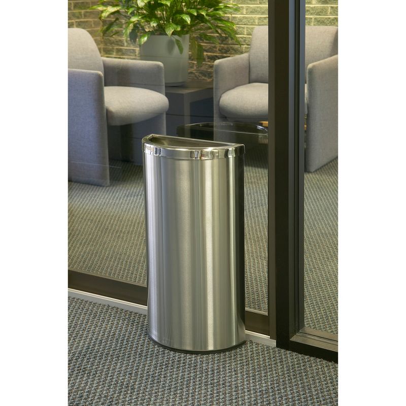 Commercial Zone 780929 Compact 8 Gallon Half Moon Design Heavy Duty Trash Can Waste Bin Container, Stainless Steel, Silver